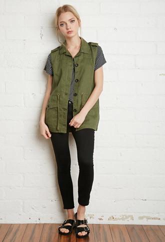 Forever21 Women's  Linen Utility Vest (olive)