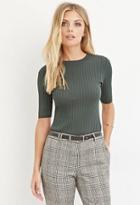 Love21 Women's  Hunter Green Contemporary Classic Ribbed Sweater