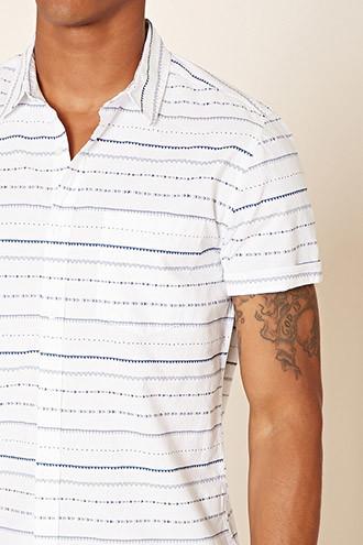 21 Men Men's  White & Navy Tribal Print Shirt