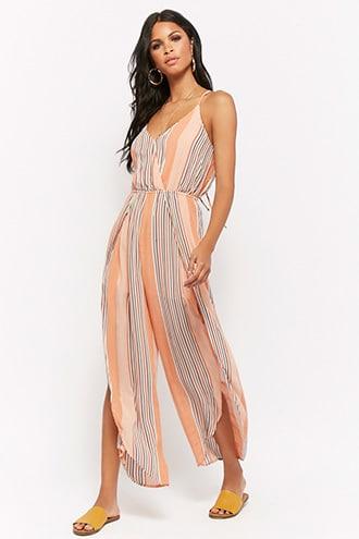 Forever21 Striped Surplice Split-leg Jumpsuit