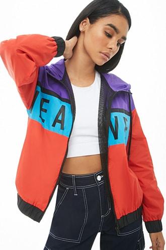 Forever21 Hooded Heaven Graphic Colorblock Windbreaker