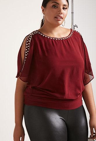 Forever21 Soieblu Beaded Chiffon Top