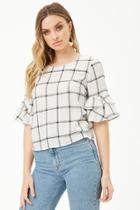 Forever21 Grid Print Tiered-sleeve Top