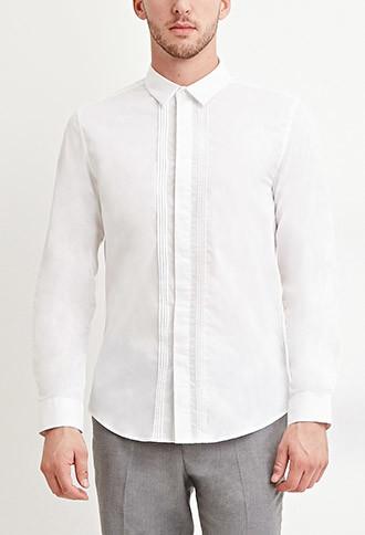 21 Men Men's  White Pintucked Cotton Shirt