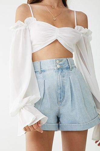 Forever21 Chiffon Open-shoulder Crop Top
