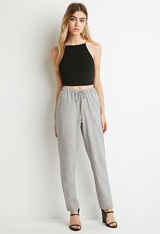 Forever21 Woven Crosshatch Drawstring Trousers