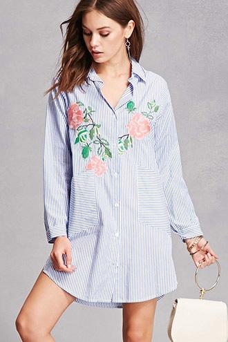 Forever21 Floral Pinstripe Shirt Dress