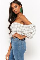 Forever21 Grid Print Off-the-shoulder Crop Top