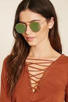 Forever21 Gold & Green Round Mirrored Sunglasses