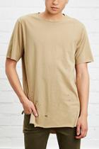 21 Men Men's  Taupe Raw-cut Scalloped-hem Tee