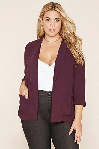 Forever21 Plus Women's  Eggplant Plus Size Collared Blazer