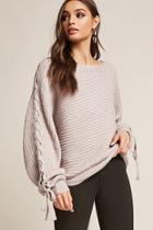 Forever21 Lace-up Sleeve Ribbed Knit Sweater