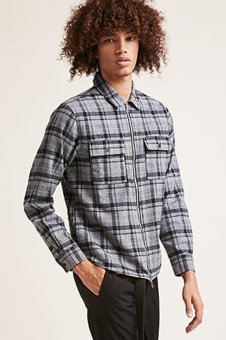 Forever21 Zip-front Plaid Flannel Shirt
