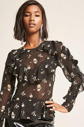Forever21 Flounce Sheer Floral Print Top