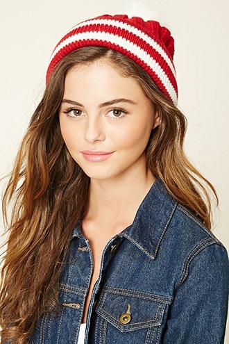 Forever21 Striped Fleece Beanie