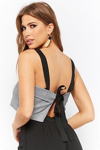 Forever21 Glen Plaid Faux Suede Crop Top