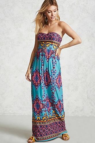 Forever21 Strapless Damask Maxi Dress