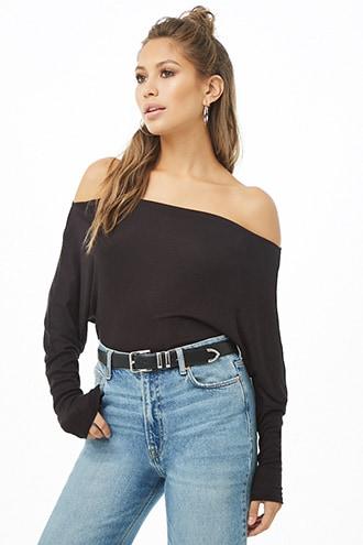 Forever21 Off-the-shoulder Dolman-sleeve Top