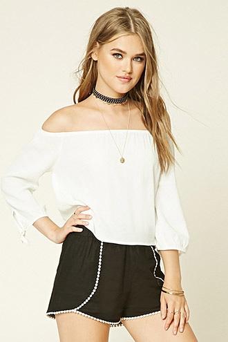 Forever21 Women's  Black Crochet-trimmed Shorts