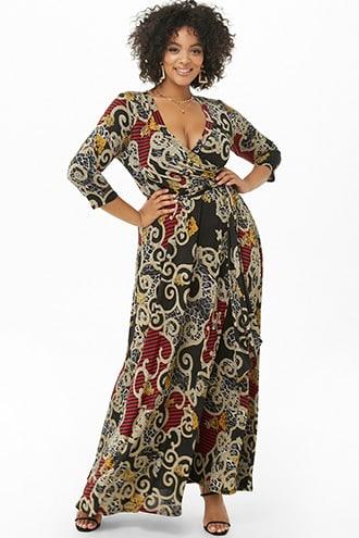 Forever21 Plus Size Striped Scarf Print Maxi Dress