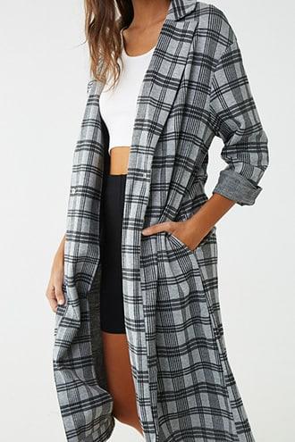 Forever21 Plaid Print Longline Jacket