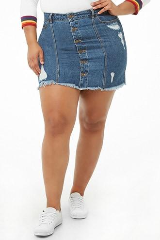 Forever21 Plus Size Distressed Denim Mini Skirt