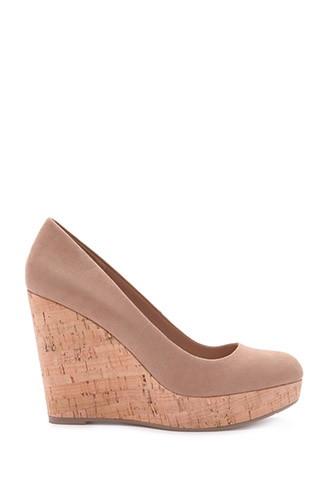 Forever21 Women's  Taupe Faux Suede Cork Wedges