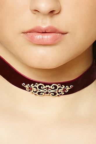 Forever21 Burgundy Ornate Velvet Choker
