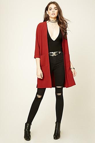 Forever21 Women's  Rust Textured Open-front Duster Coat