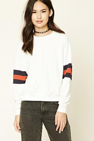 Forever21 Women's French Terry Striped Sweatshirt