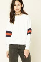 Forever21 Women's  French Terry Striped Sweatshirt