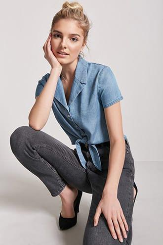 Forever21 Chambray Self-tie Shirt