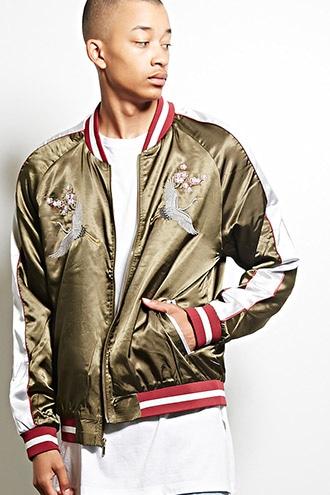 21 Men Men's  Olive & Silver Standard Issue Satin Jacket