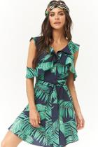 Forever21 Tropical Leaf Print Open-shoulder Dress