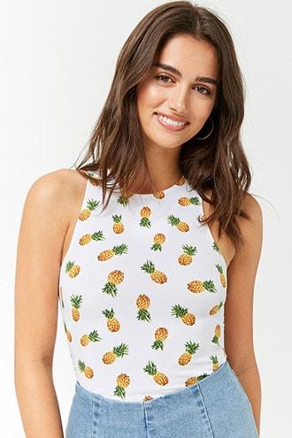 Forever21 Sleeveless Pineapple Print Top