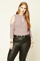 Forever21 Plus Women's  Burgundy & White Plus Size Open-shoulder Top