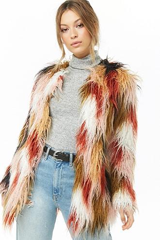 Forever21 Multicolor Shaggy Faux Fur Coat