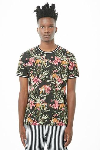 Forever21 Tiger & Floral Varsity Ringer Tee