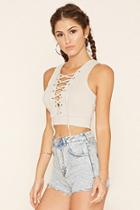 Forever21 Women's  Lace-up Ribbed Knit Crop Top