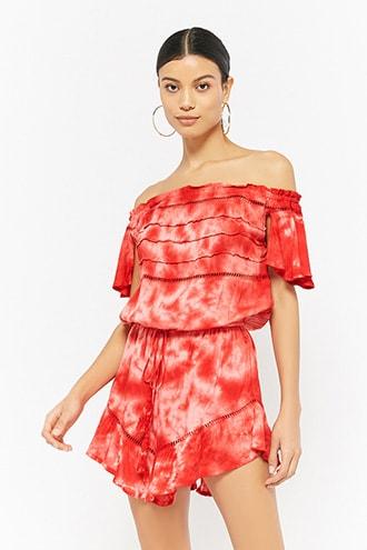 Forever21 Boho Me Off-the-shoulder Tie-dye Romper
