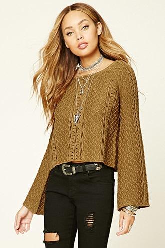 Forever21 Women's  Bell-sleeve Fisherman Sweater