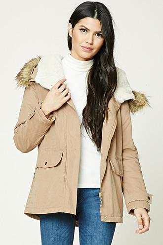 Forever21 Women's  Faux Fur Trimmed Parka
