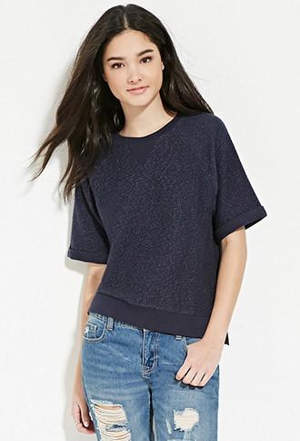 Forever21 Women's  Navy Marled Raglan Top