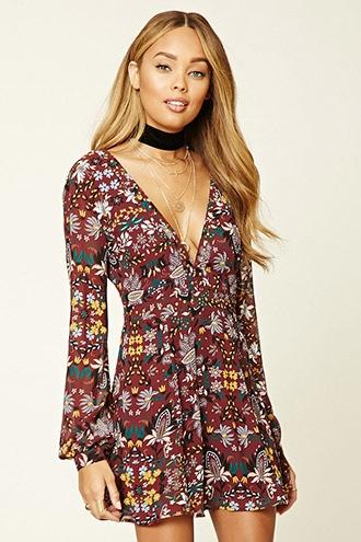 Forever21 Women's Floral V-neck Mini Dress