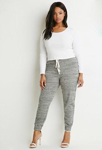 Forever21 Plus Women's  Marled Drawstring Sweatpants (charcoal)