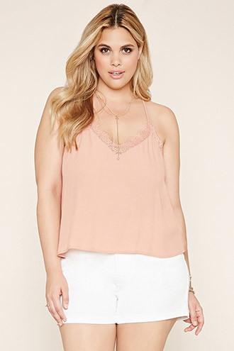 Forever21 Plus Women's  White Plus Size Cuffed Denim Shorts