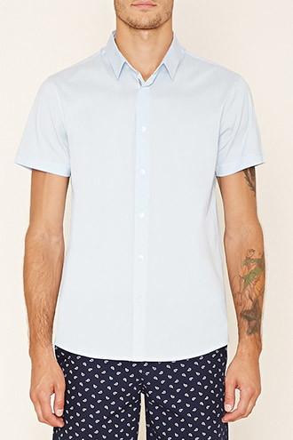 21 Men Men's  Blue Buttoned Cotton-blend Shirt