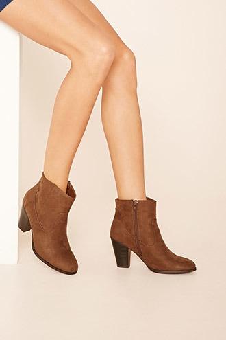 Forever21 Women's  Olive Faux Suede Ankle Booties