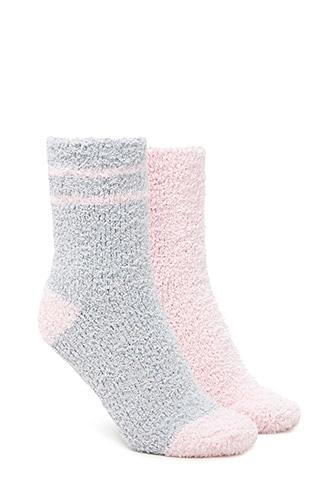 Forever21 Striped Fuzzy Sock Set - 2 Pack
