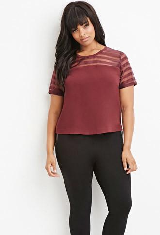 Forever21 Plus Women's  Plus Size Shadow-stripe Paneled Top